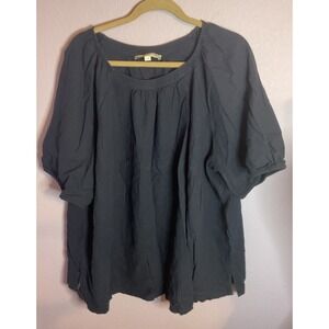 Loft Plus Navy Blue Linen Blend Top Blouse Size 26